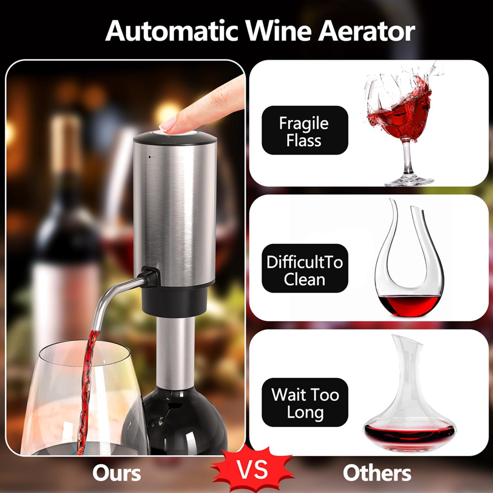 Decanter Aerator Set - جهاز تهوية النبيذ الكهربائي ABJI-4X، مجموعة